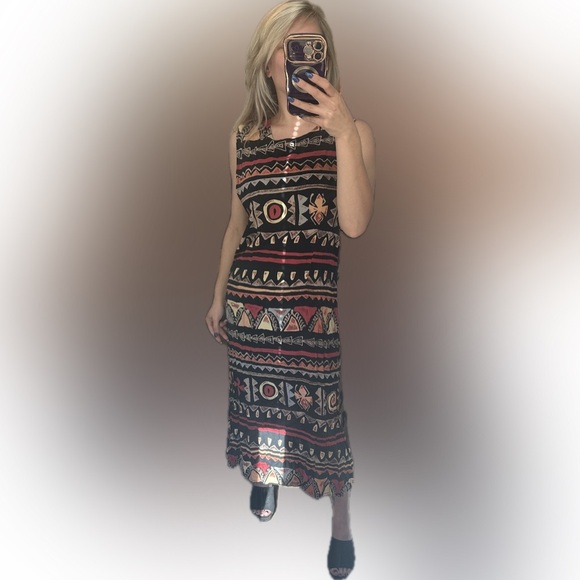 Vintage Dresses & Skirts - Vintage 90’s Multicolor Bohemian Maxi Dress-Medium
